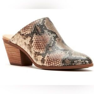 FRYE AND CO. Snakeskin Print Leather Mules